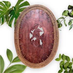 💚❤️FLASH SALE $15💚❤️Vintage Carved Wood Rattan Bird Placemat Wall Art Decor